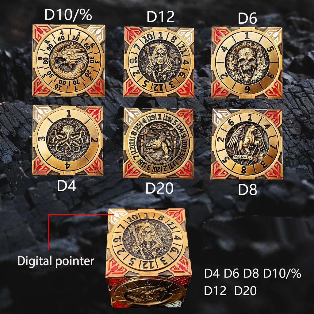 7-в-1 шестигранные вращающиеся игральные кости DND для ролевой игры Dungeon And Dragon, игральные кости D4, D6, D8, D12, D20, D10/% с многогранным колесом