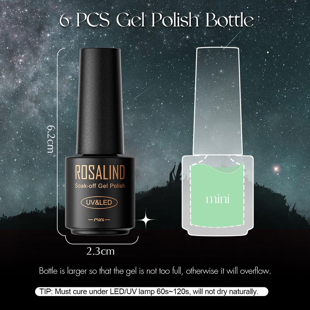 ROSALIND Гель-лак 6 шт. в партии, набор гель-лаков для ногтей, маникюрный набор для дизайна ногтей, полуперманентный гель-лак, гибридный замачиваемый УФ-лампа, набор гель-лаков для ногтей «сделай сам»