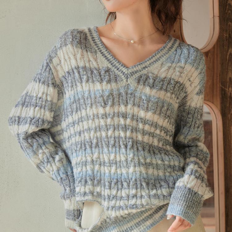 Mishow Вязаная блузка для женщин, осень 2023, новая мода в полоску, свободный свитер с v-образным вырезом и длинным рукавом, повседневный женский свитер MXC41Z0146