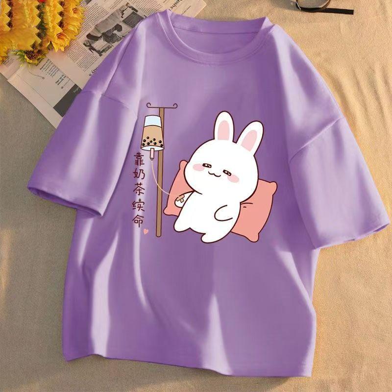 Летняя женская футболка с короткими рукавами из хлопка, свободные корейские топы с принтом в трендовом стиле