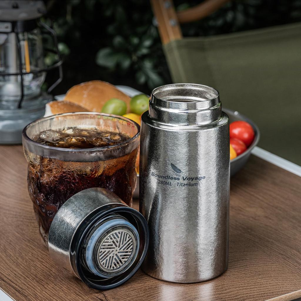 Бутылка Boundless Voyage Titanium, бутылка для воды, термос, 280 мл, двухстенная, с вакуумной изоляцией, с ситечком для чая, кружка, бутылка из чистого титана