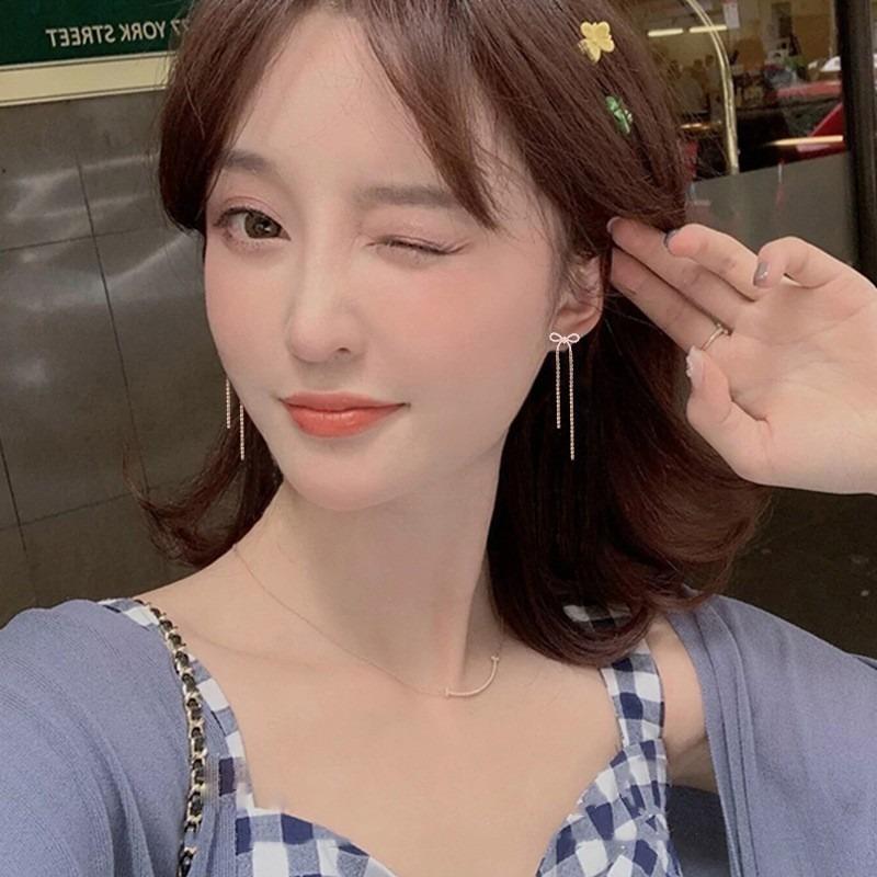 Корейская мода длинные серьги-кисточки с хрустальным бантом для женщин ювелирные изделия трендовые роскошные серьги-банты с жемчугом