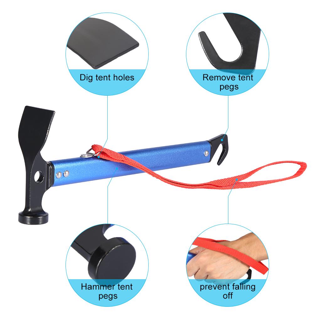 3 Colors Portable Aluminium Alloy Handle Outdoor Camping Hammer Tent Peg Stake Puller