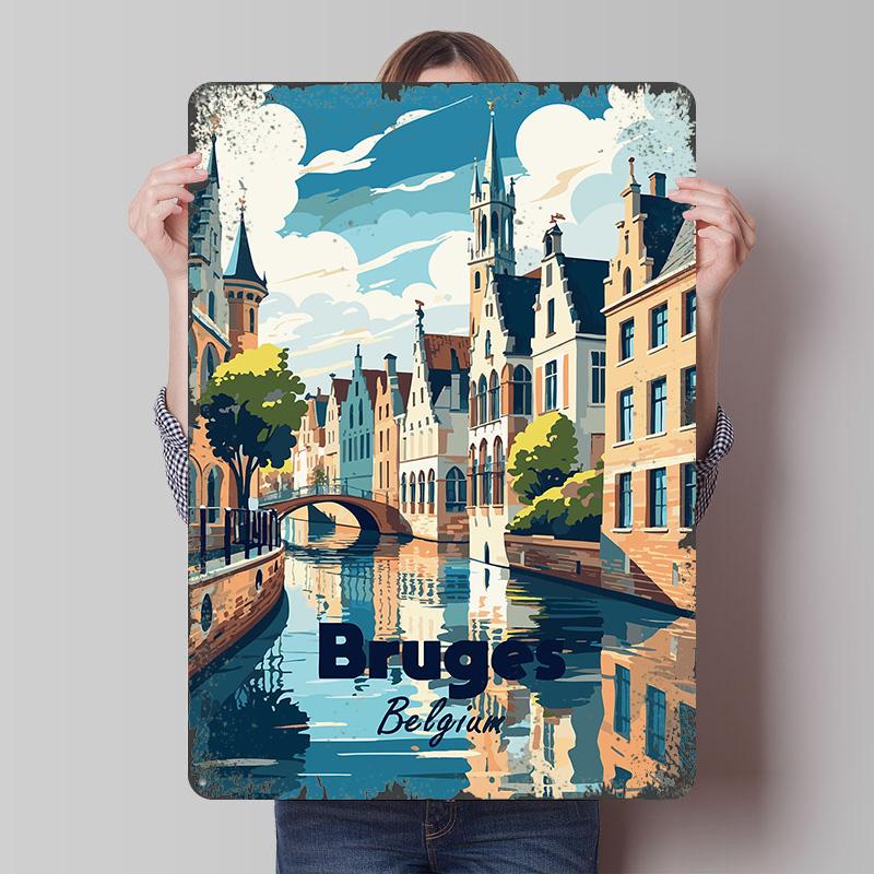 Bruges Belgium Travel Printed Poster Customized Wall Art Retro Vintage Metal Tin Signs for Decoration Bedroom Decorations Decor
