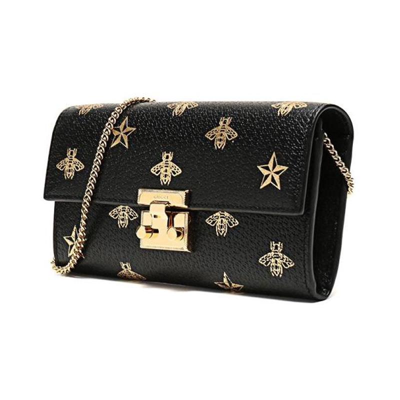 Gucci Padlock metal lock bee star print chain leather lock bag handbag armpit bag clutch bag shoulder bag mini women's black