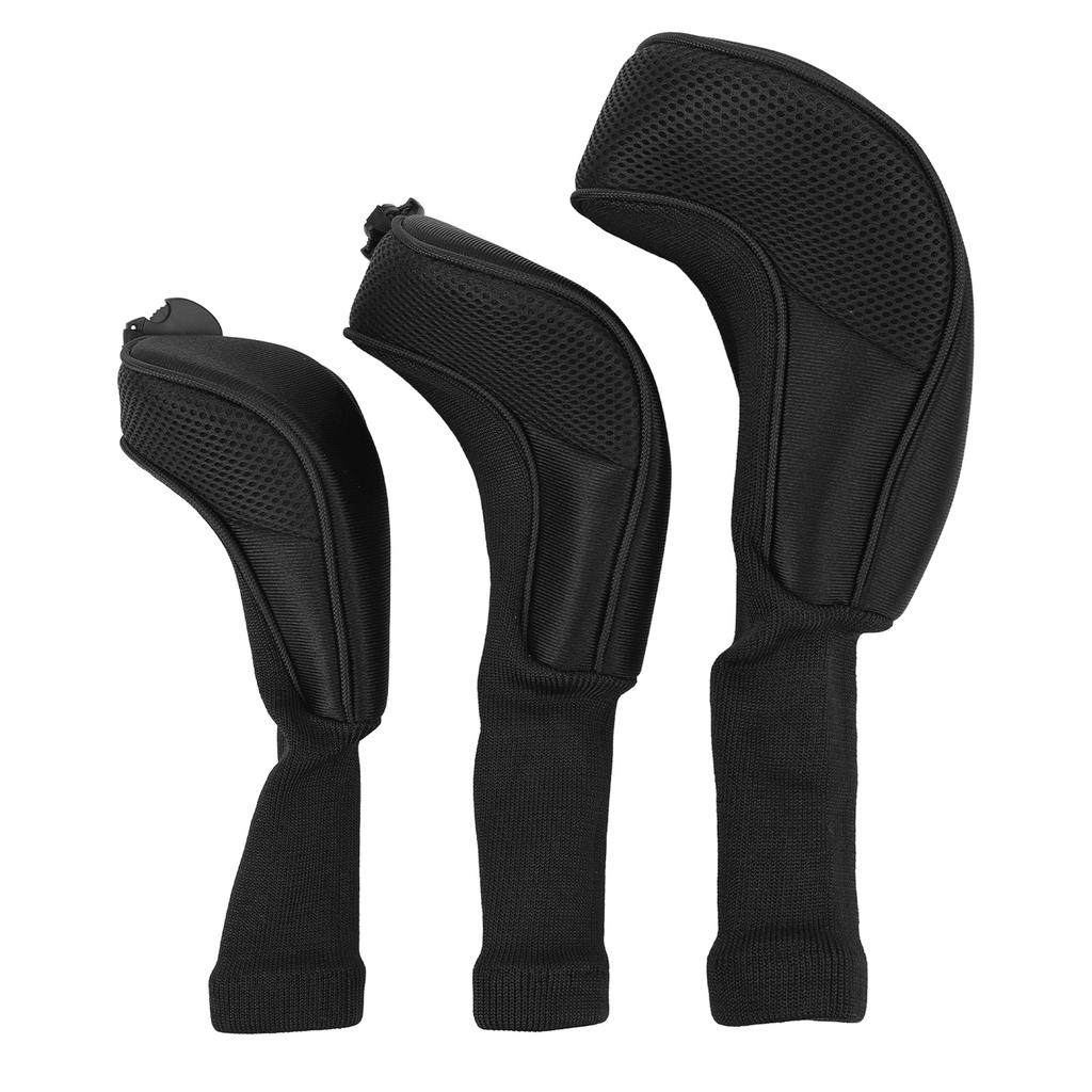 3Pcs Golf Club Head Covers 1 3 5 UT Breathable Mesh Long Neck Portable Golf Club Headcovers Set for Men Women Black