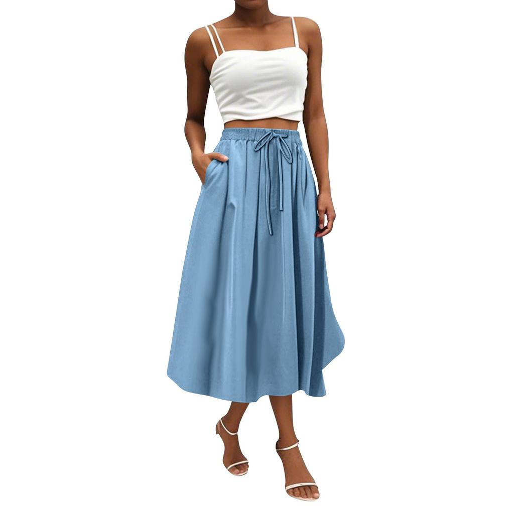 Women's Skirt Bohemian Skirt Solid Color Casual Skirt With Pockets