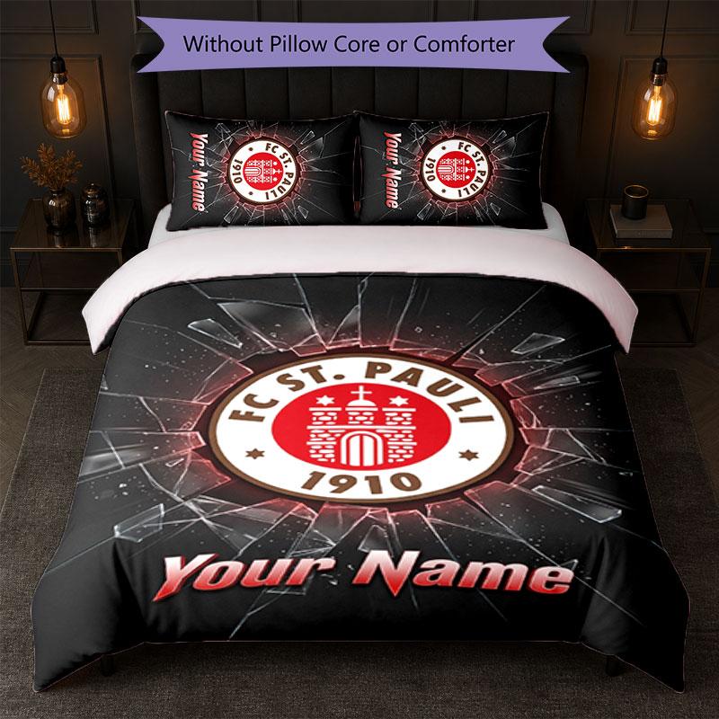 FC St. Pauli Custom Name Text Bedding Set 1 Duvet Cover+2 Pillowcases Soccer Logo Personalized Gift For Special Occasion Bedroom Decor