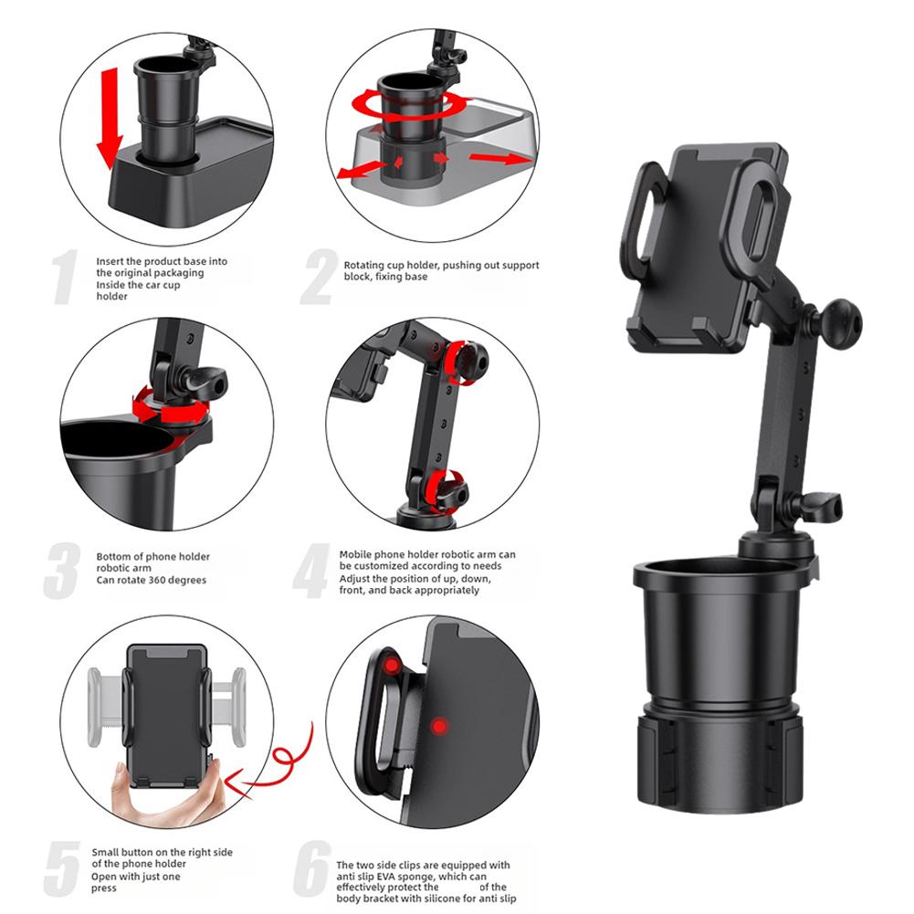 2 In 1 Car Phone Holder Cup Holder Adapter 360 Degree Adjustable Car Cup For Bottle Beverage Auto Interior Accessory