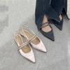 Fashion 2024 New Hot Selling Crystal Sandals Women's Fashion Pointed Toe Sling-Heel Mules Women's Comfortable Flat Dress Sandals