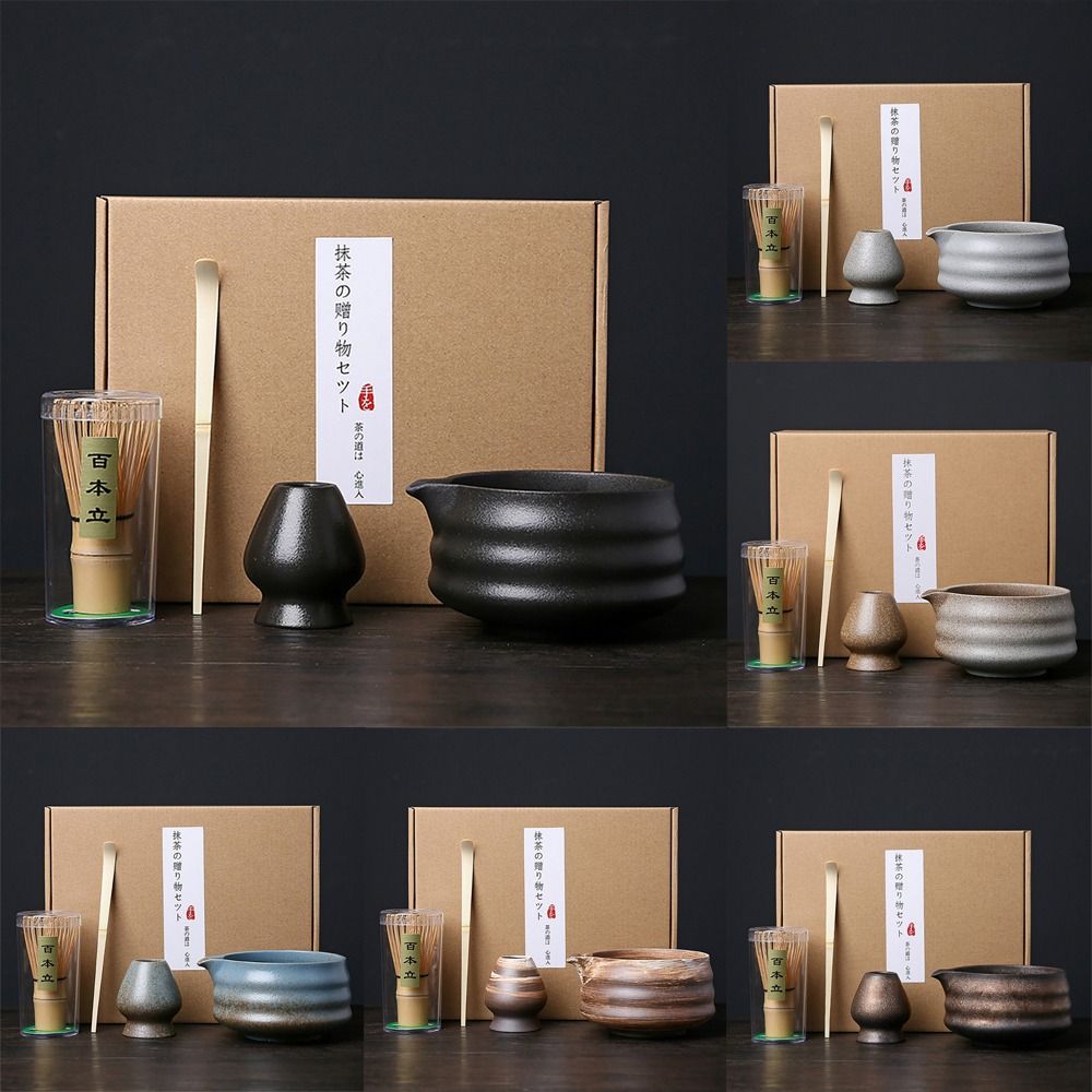 4PCS Food Grade Japanese Matcha Tea Set Bamboo Ceramic Japanese Chasen Matcha Whisk Set Stirring