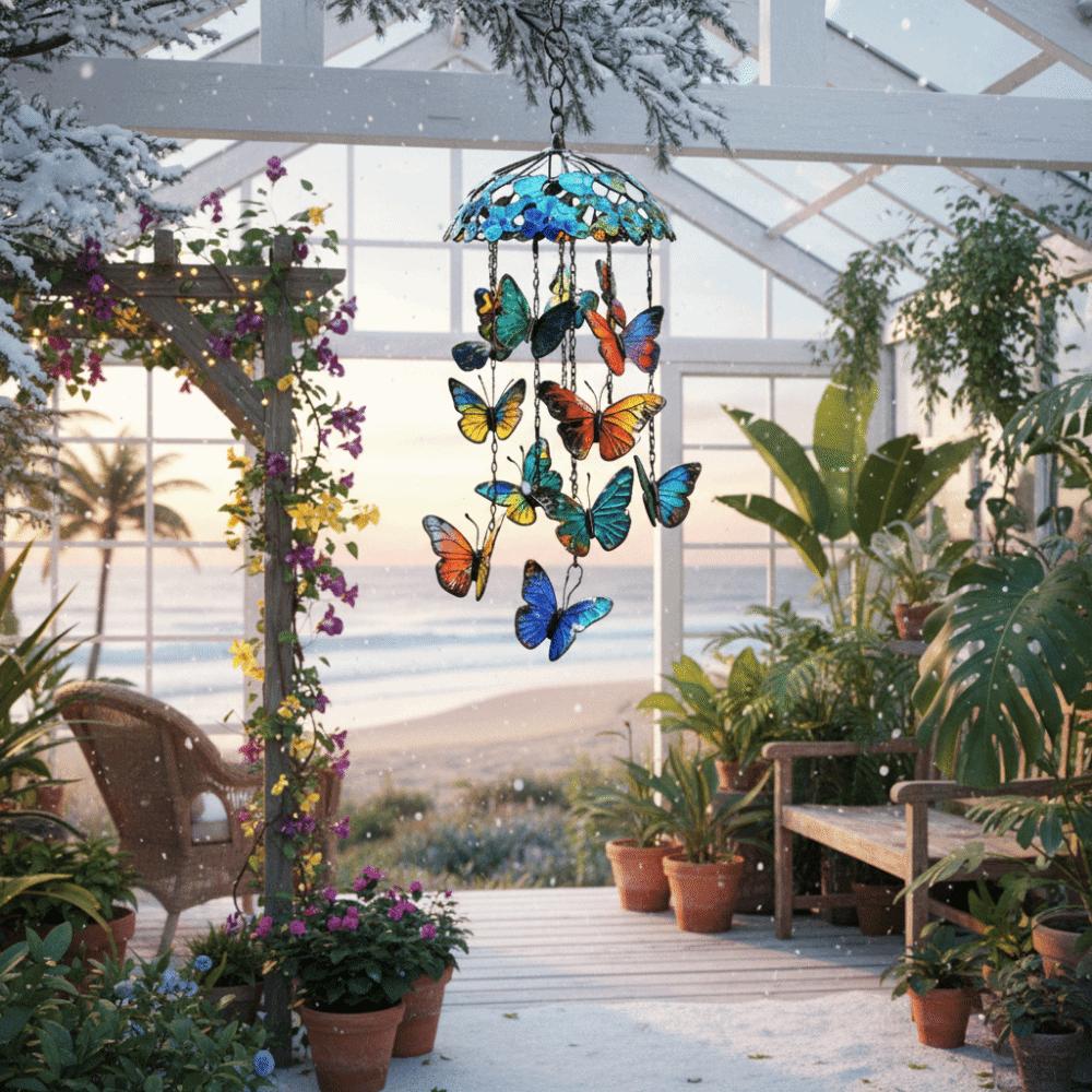 Creative Butterfly Wind Chimes 2D Flat Exquisite Butterfly Hanging Ornaments Advanced Texture Colorful Garden Pendant