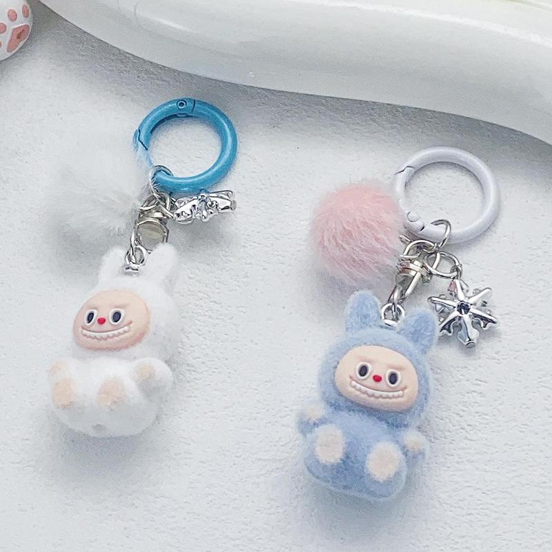 Милый Модный Брелок Лабубу с Флокированием Мультяшный Кавайный Брелок-Подвеска Изысканные Аксессуары для Украшения Рюкзака Подарки