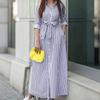 Collar Turn Zanzea Women Down Casual 34 Sleeve Loose Stripe Dress