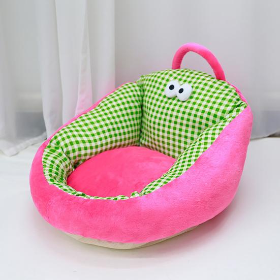Pet Nest Bed Cartoon Style Striped Plaid Print Non-Slip Bottom Small-Medium Dogs Cats Nest Three-sided Embrace Pet Bed