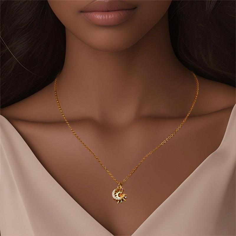 Golden Necklace 925 Sterling Silver Sun Moon Classic Simple Adjustable Necklace for Women Girl Fashion Jewelry Gifts