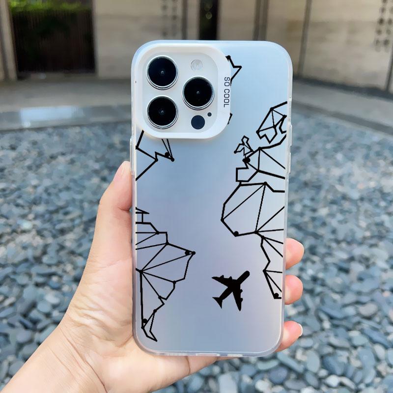 Популярный чехол для телефона с изображением карты мира и самолета для iPhone 11 12 Pro Max 13 Mini 15 13 14 Pro Max Plus, задняя крышка, противоударные, лазерные