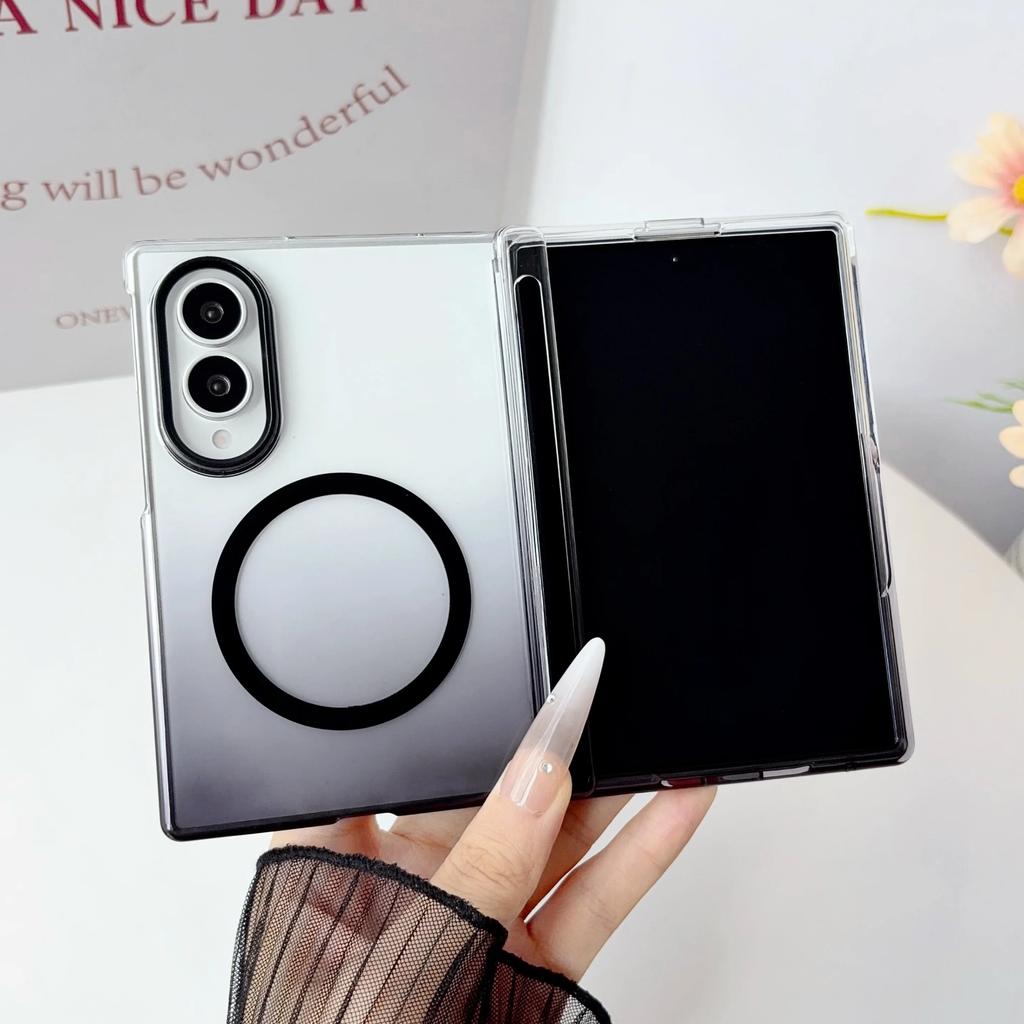 Прозрачный градиентный акриловый чехол с магнитной петлей для Samsung Galaxy Z Fold 8 Ultra 8 7 6 5 с покрытием для беспроводной зарядки Magsafe