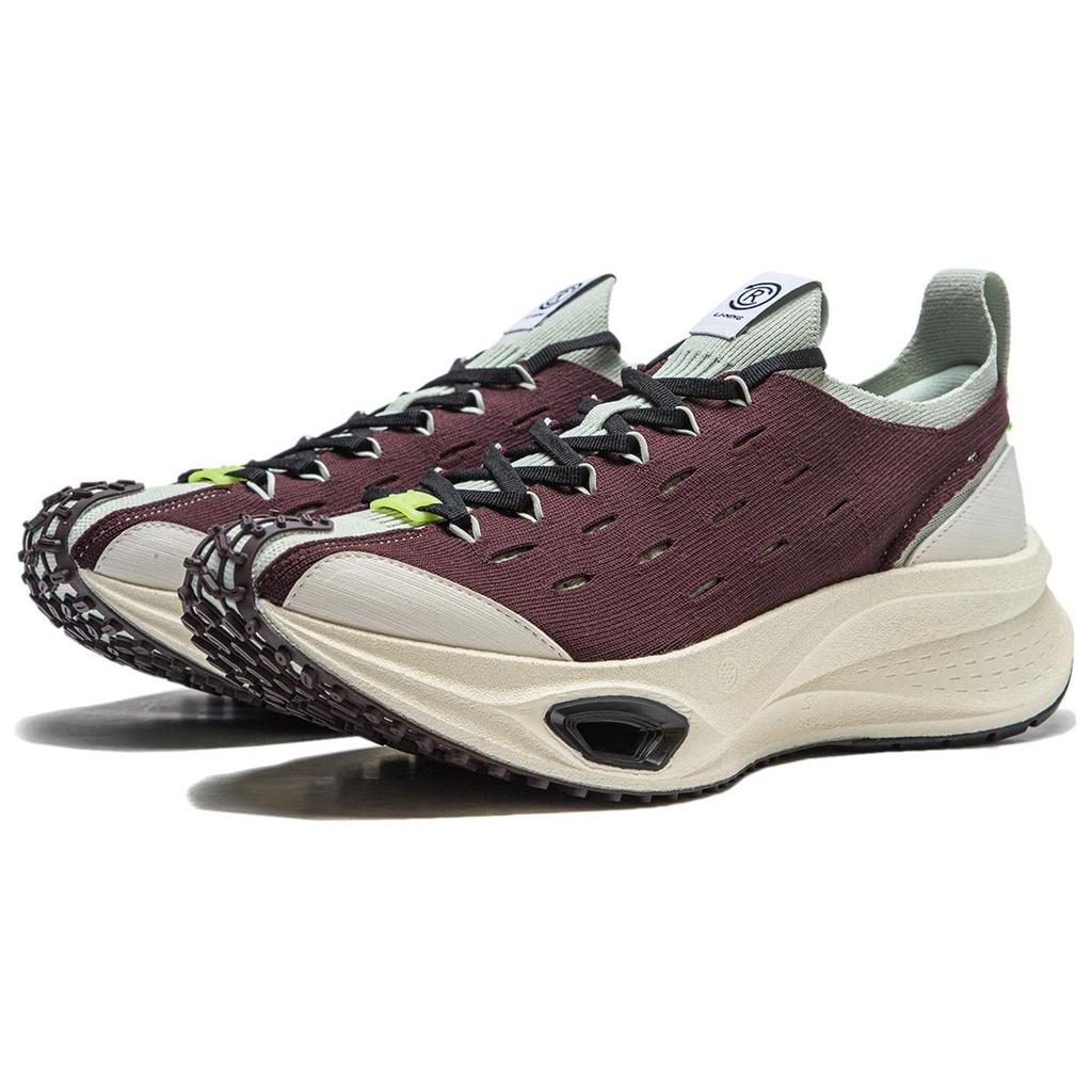 Li Ning Sports Fashion Shock Absorbing Non-Slip Low-Top Running Shoes Unisex Running Shoes Brown Green AZGU001-5