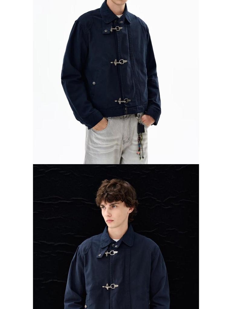 Мужская осенняя повседневная куртка на металлической кнопке и крючке