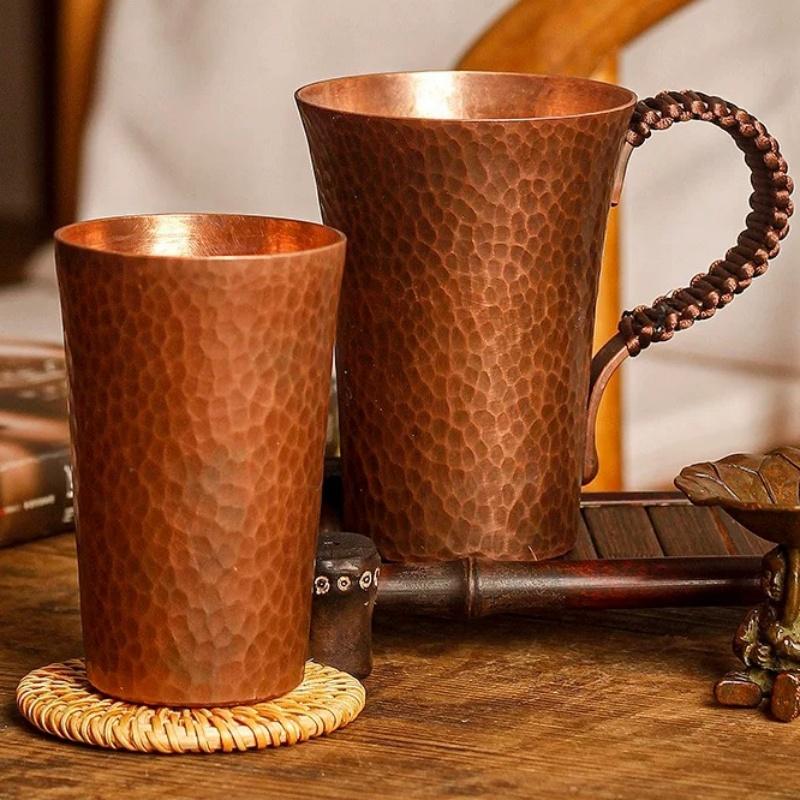 Винтажная чашка из чистой меди, с крышкой, ручка-плетенка, утолщенная чашка для завтрака, ручная работа, термостакан для чая, посуда, кружка для кофе