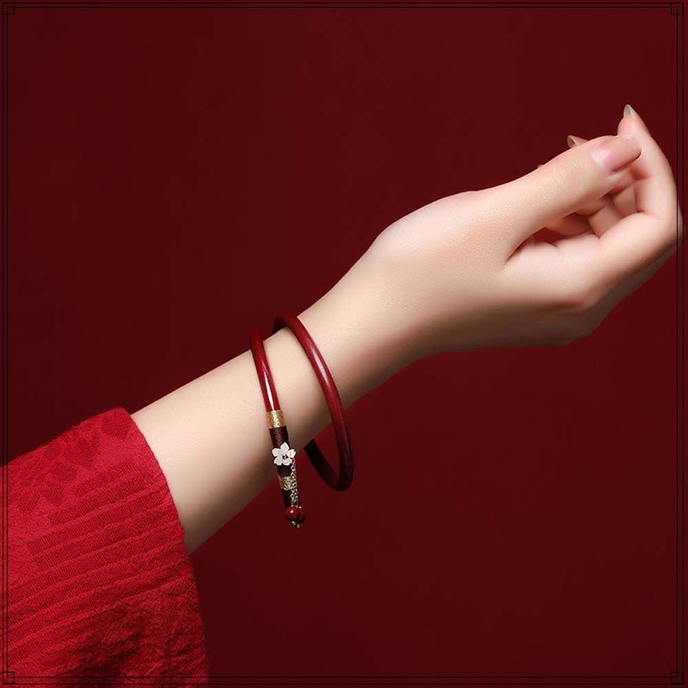 Jewelry Natal Year Gift Girls Antique Bracelet Women Bangles Stone Bracelet Vermilion Red Bangles