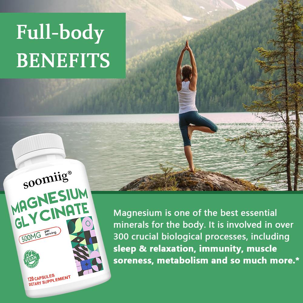 Magnesium Glycinate 500mg, 120 Capsules — Improves Mood, Boosts Immunity