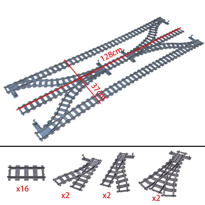 Creative Expert Ideas City Train Single Slip Switch R40 Crossings Rails Tracks Bricks Building Blocks DIY Toys Kids Gift