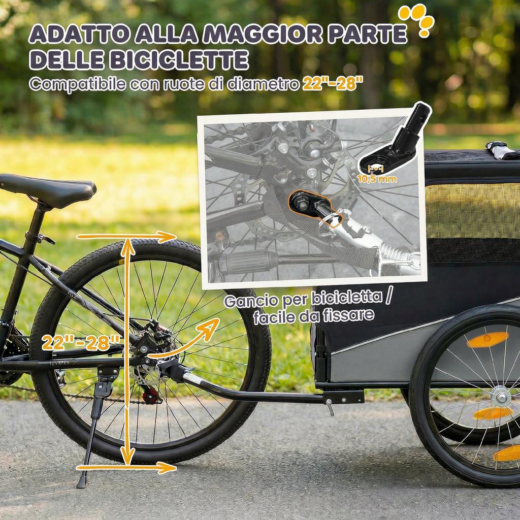 Foldable Metal Bike Trailer for Medium Dogs with 600D Oxford Fabric and Removable Cover, Grey