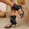 Aphixta 8 см Высокий каблук Летние ботинки Женские Пикантный открытый носок Черный Тонкий каблук Задняя молния Ботильоны Элегантные женские высокие ботинки