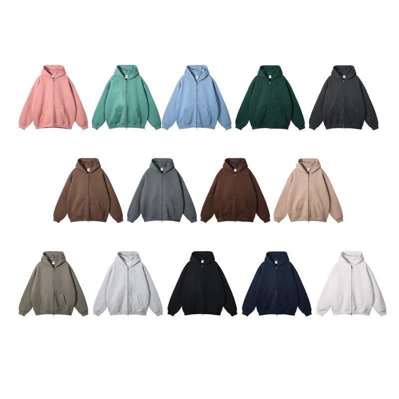 BK Fall Winter Fleece Thermal Hoodie Couple Loose Boxy Fit Zip Up Sweatshirt