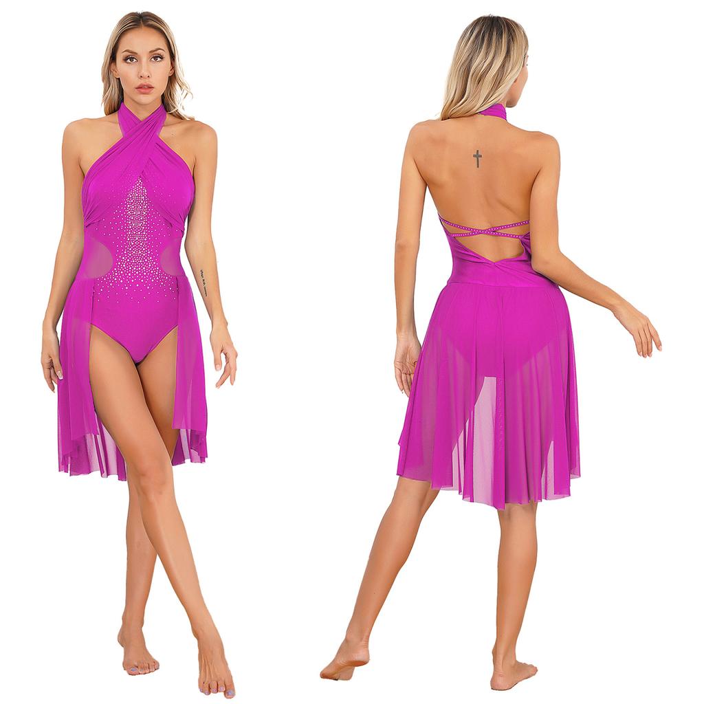 Женское балетное платье для современных танцев для взрослых, лирическое шифоновое струящееся платье без рукавов, гимнастическое трико для фигурного катания