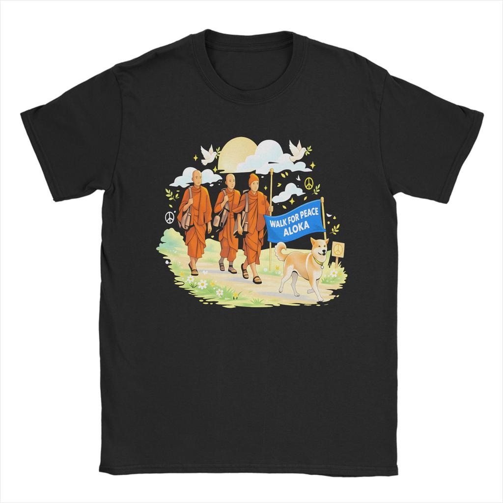 Buddhist Monks Walk For Peace Aloka Dog Cotton T Shirt For Unisex Summer ONeck Leisure Tee Shirt Oversized Dropshipping Tops