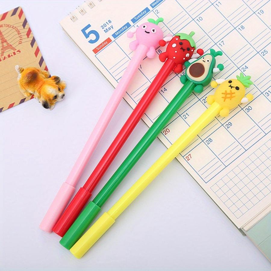 10pcs 0.5mm Cute Fruit Peach, Avocado Shaped Gel Pen Creative Silicone Head Stationery Silicone Head Gel Pen Signature Pen