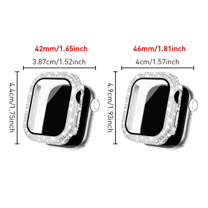 Чехол со стразами + Закаленное стекло для Apple Watch Series 11 10 9 8 7 SE, 46 42 45 41 44 40 38мм