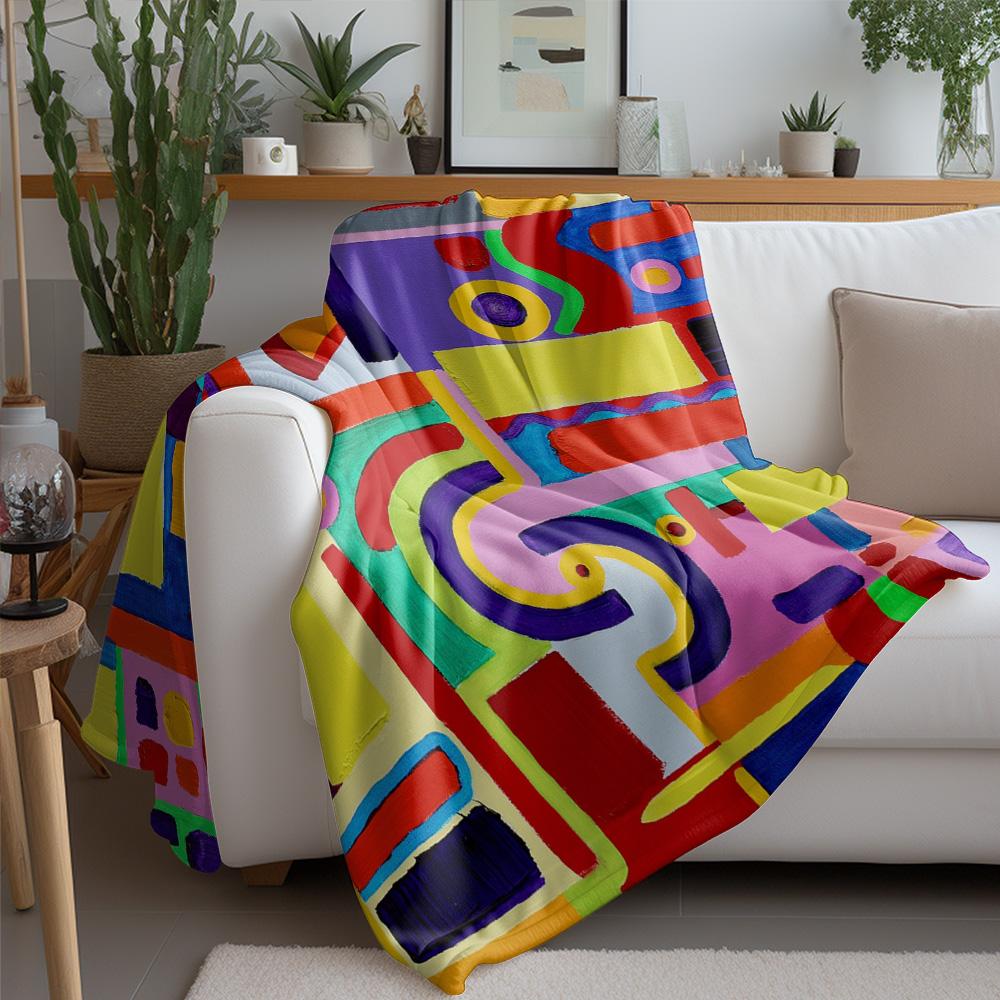 Colorful Abstract Geometric Sofa Throw Blanket Bedspread Decorative Cushion Cover for Home Living Room Bedroom