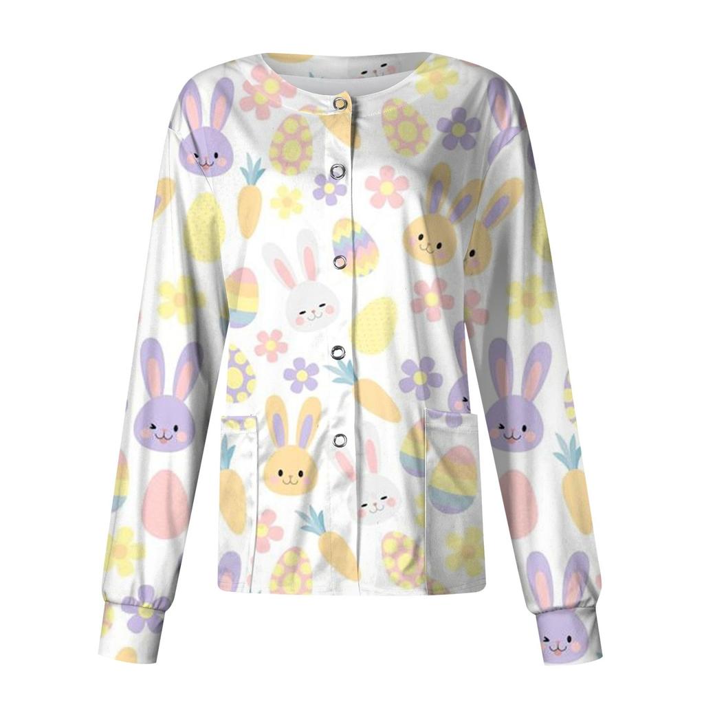 Женская повседневная однобортная одежда с длинным рукавом и пасхальным принтом, кардиган, топ