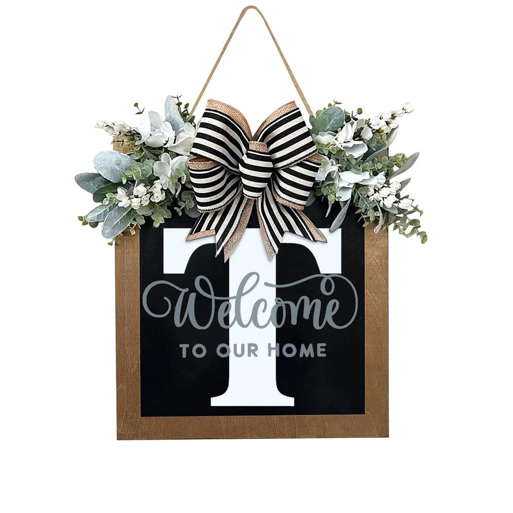 New Surname Year Round Front Door Wreath, Front Door Welcome Sign, 26 Letter Wreath With  Wreath And Bow