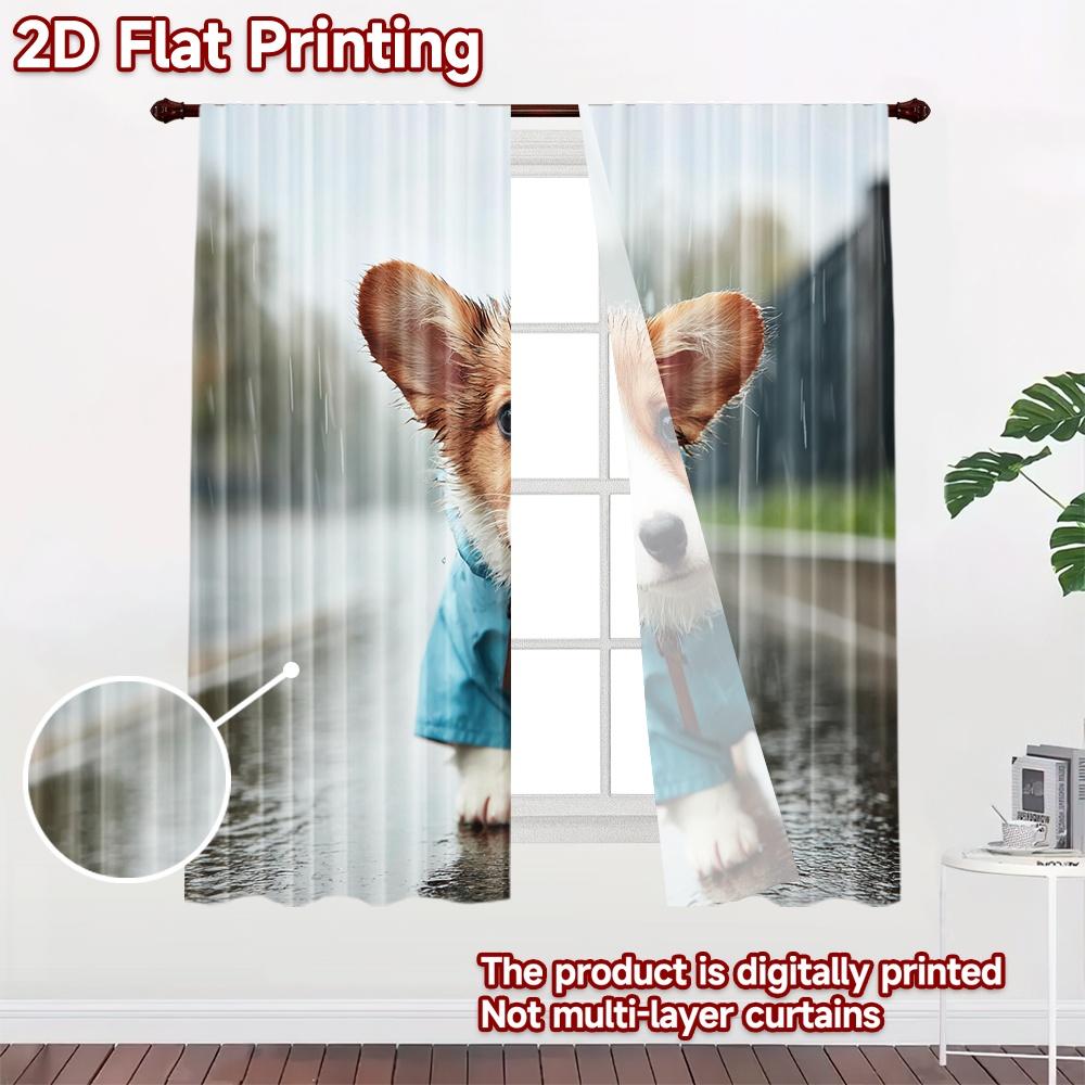 2D плоская печать 2 шт. Шторы Милый Корги Собака Дождевик Цифровая Печать Полиэстер Занавески Семейная Вечеринка для декора гостиной для