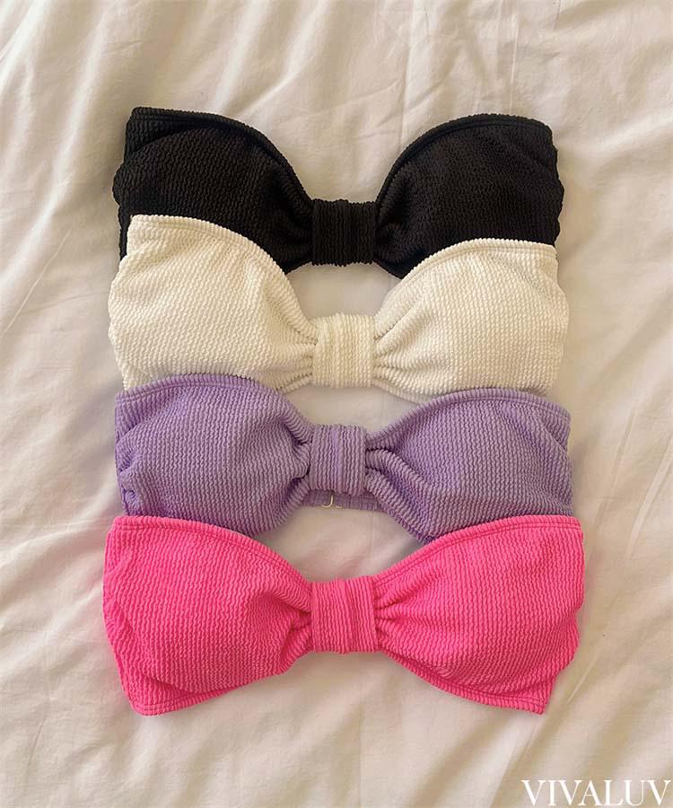 Разноцветный плиссированный купальник-бикини с бантом - Идеально подходит для отдыха на море