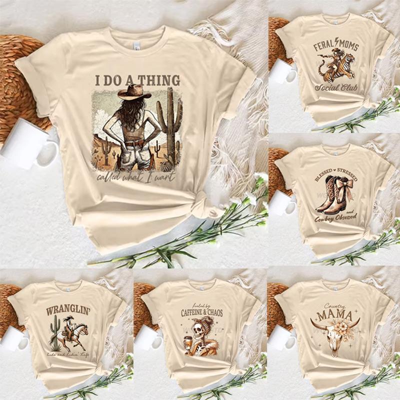 Женские футболки в стиле ковбойки Летняя футболка с коротким рукавом Забавная одежда в стиле ретро на День матери Харадзюку Ковбойская мода Повседневные топы Футболки