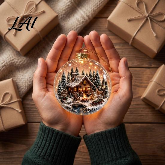 LED Lighted Christmas Spheres Glowing Story Ornament Light Up Mini Holiday Scene Hanging Ornaments Window Display Ornaments Clear Acrylic
