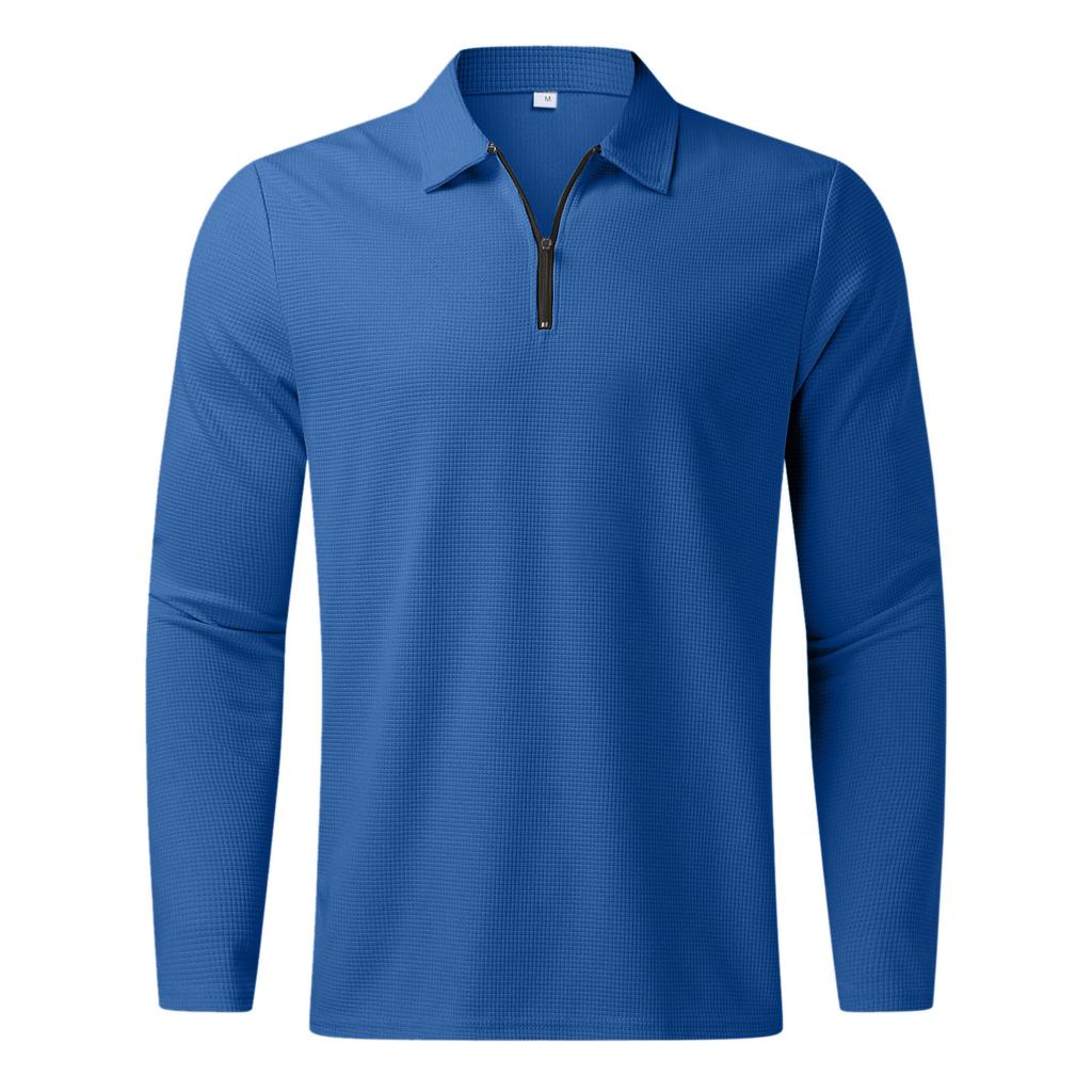 New Waffle Zip Long Sleeve Polo Shirt Men's T-shirt Top 8 Colours