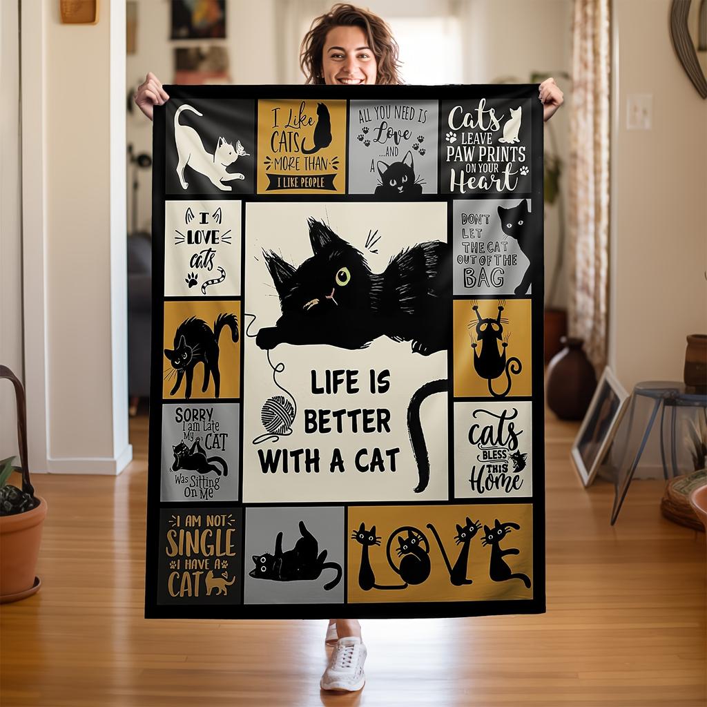 Уютное одеяло для любителей кошек Dream Blanket, супермягкое фланелевое покрывало с рисунком, цифровая печать и легкий дизайн для кемпинга, идеальный подарок