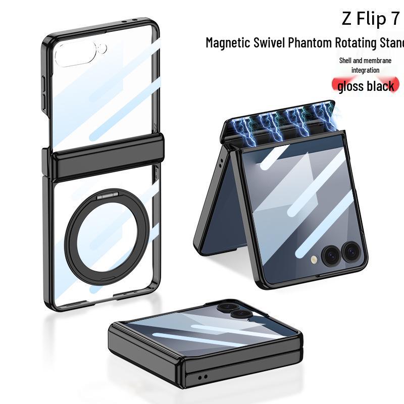 Чехол для Samsung Z Flip7: Вращающаяся на 360° подставка с беспроводной зарядкой, совместимая с Flip6, Прозрачная защитная крышка петли