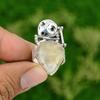 925 Silver Natural Plume Agate Promise Skull And Bone Adjustable Ring