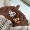 2025 New Copper Color Hollow Bow Adjustable Open Ring for Women Vintage Metal Multi-Layer Line Wide Finger Ring Fashion Zircon