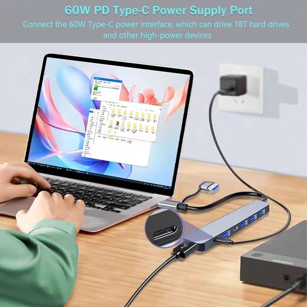 Двухпортовая USB 3.0 7-в-1 Док-станция и Хаб Type-C для Ноутбуков