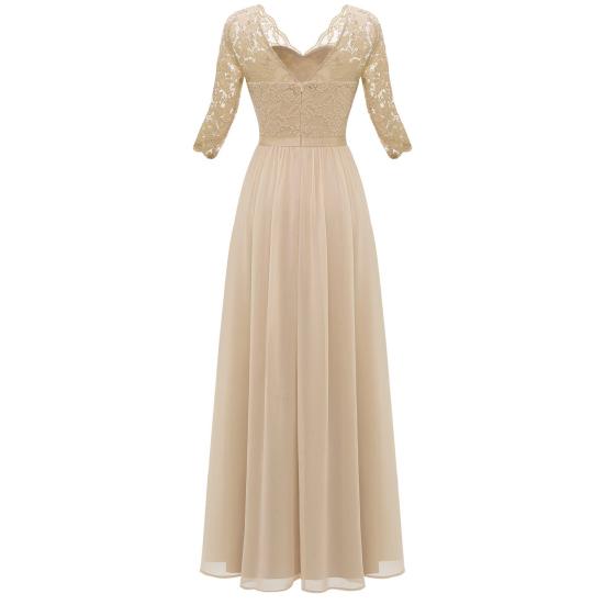 Women V-neck 3/4 Sleeve Gown Dress Crochet Lace Mesh Stitching High Waist A-Line Maxi Dress Backless Solid Color Long Dress