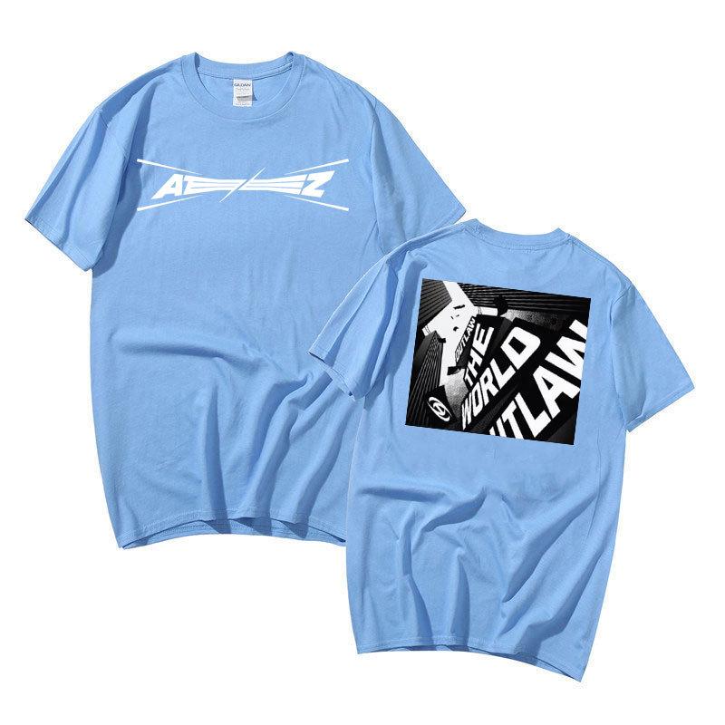 Летний топ для женщин KPOP ATEEZ хлопковая футболка с принтом Harajuku Повседневная унисекс и женская модная футболка оверсайз